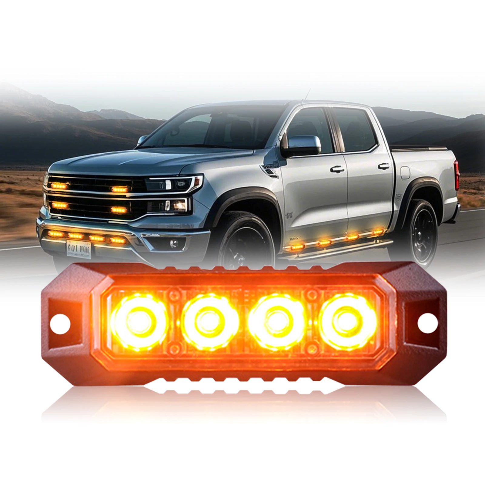 

1PCS Truck 4LED Strobe Police Warning Light Grille Flashing Side Lamp Bar Car Trailer Beacon Lamp Amber for Traffic Light 12-24V