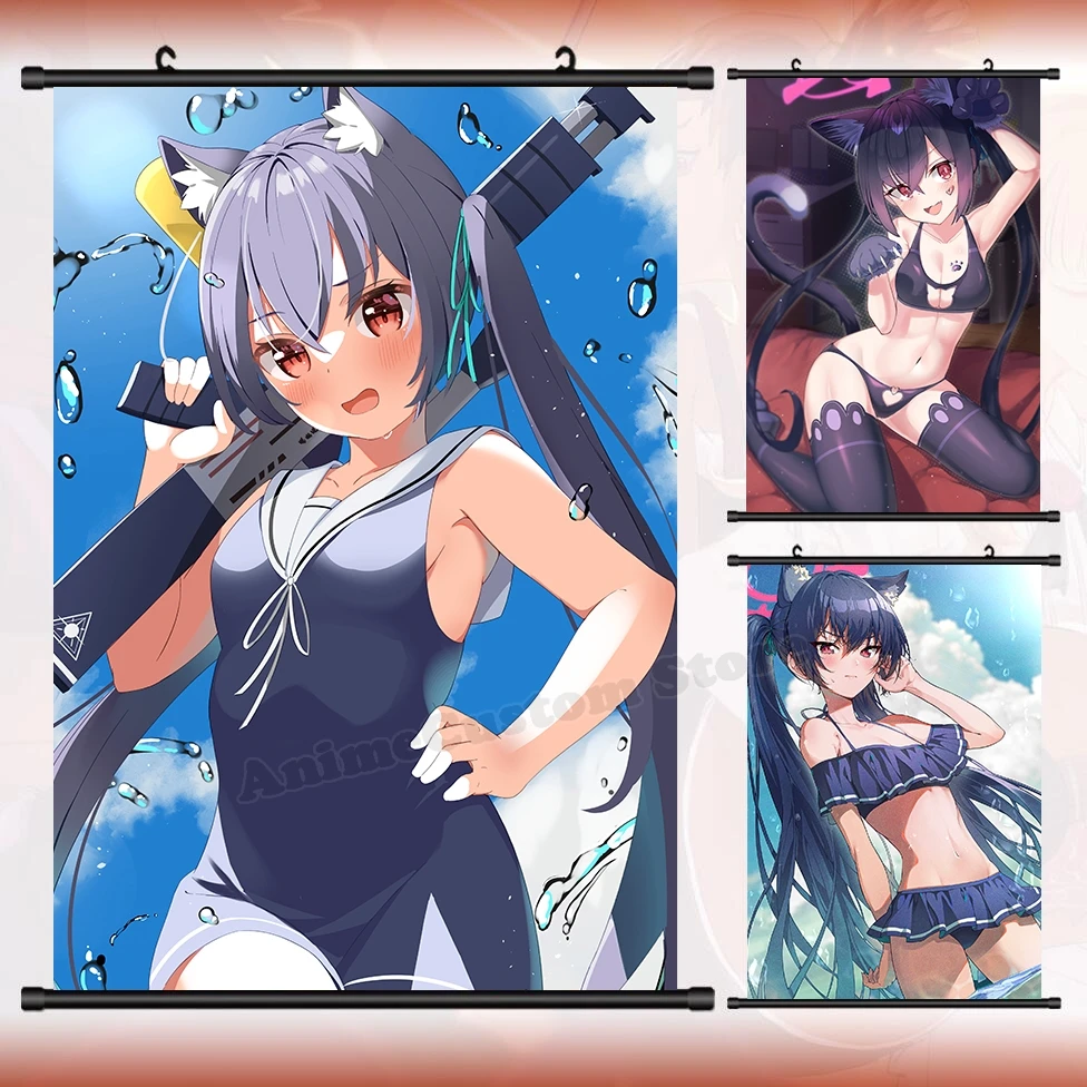 Anime Blue Archive Kuromi Serika Shiroko Cartoon Wall Scroll Roll Painting Poster Cosplay Hanging Picture Poster Decor Art Gift