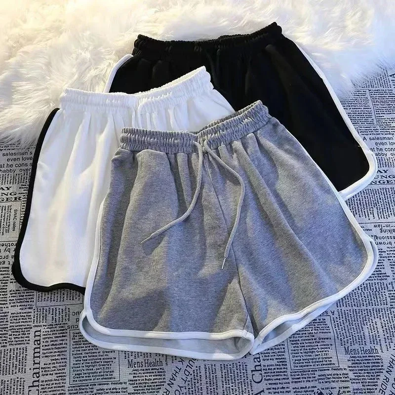 Pantalones cortos deportivos a rayas para mujer, moda coreana, pantalones cortos informales, pantalones cortos sencillos de verano, pantalones cortos holgados de pierna ancha para mujer, nuevos