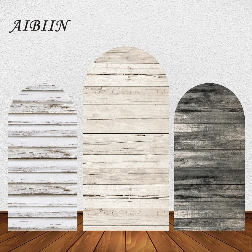 

AIBIIN Wood Board Background Arch Doubleside BaptismWedding Birthday Party Decoration Customizable Photography Background