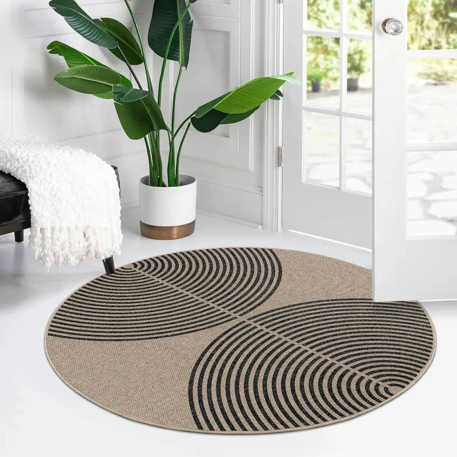 

Living Room Carpet Non-slip Soft Machine Washable Easy To Fold Floor Mat Round Line Texture Rugs Bedroom Home Decoration Mats