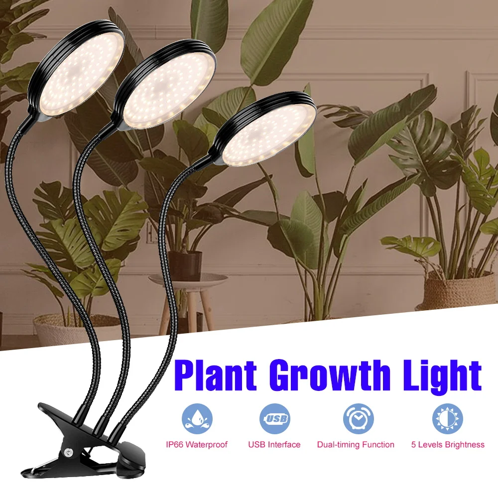 

Светодиодная лампа для растений полного спектра с регулировкой яркости и таймером, автоматическое включение/выключение, USB 5В, водонепроницаемая, для гидропоники, 1/2/3/4 головки