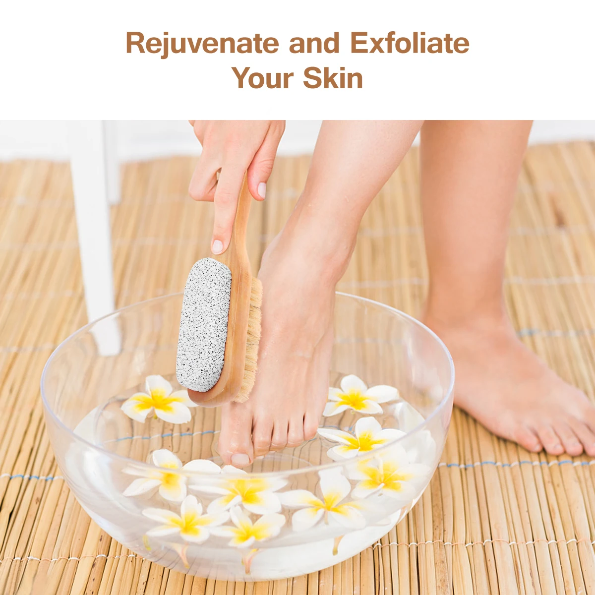 

Foot Exfoliating Brush with Natural Boar Bristles and Wood Handle for Circulation Boost Deep Cleansing Pumice Massage Bath Tool