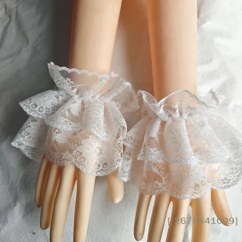 ⚑1 Pair Versatile Elegant Fake Cuffs Embroidery Pattern Detachable Lace Sleeves Solid Color Thin False Cuffs For Women