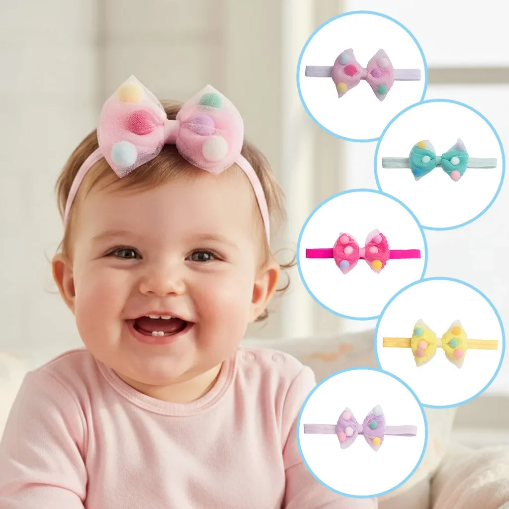 2026 كل جديد مطاطا الرضع عقال مع تول القوس بوم بومس رقيقة الفرقة إكسسوارات الشعر ل 0-3Y لطيف رباط شعر 1st هدية عيد ميلاد #1