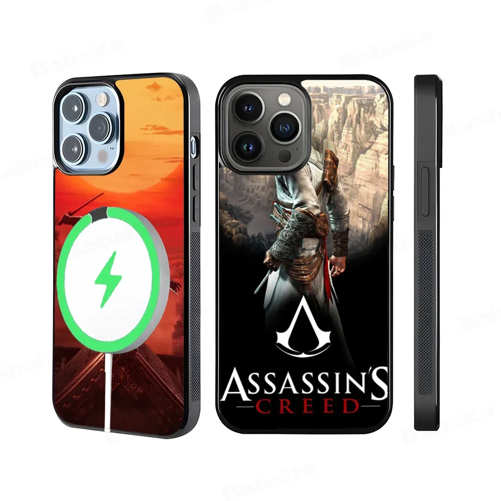 حافظة هاتف Assassins Creed لهاتف آيفون 16 14 13 12 11 15 Pro Max لغطاء شحن لاسلكي مغناطيسي Magsafe