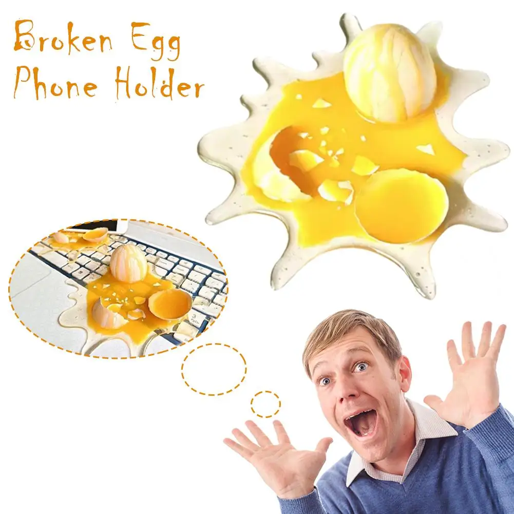 Broken Egg Phone Holder Creative Funny Desktop Phone Holder Decoration Prank Party Simulation Egg Stress Relief Toy 1pc