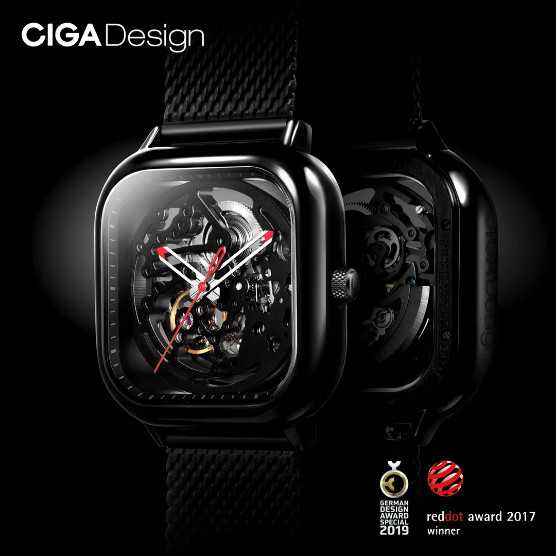 CIGA Design montre automatique homme, montres automatiques, Son-Montre mécanique automatique pour homme, acier inoxydable, entièrement creux, bracelets en cuir