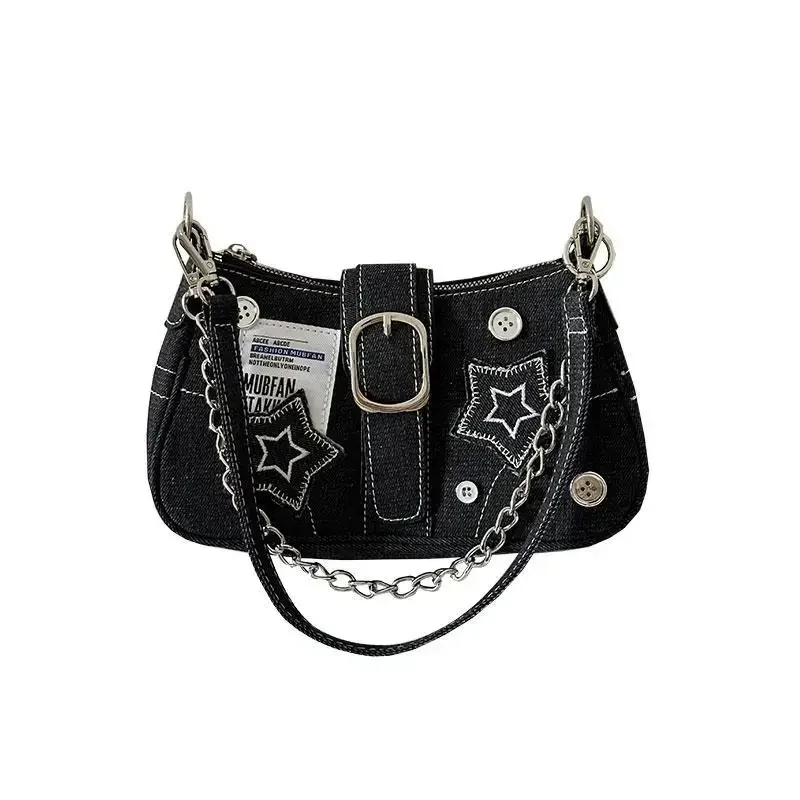 Y2K-Bolso de mano coreano Harajuku gótico para mujer, cartera de mano negra con estética Grunge de hadas, bolso de hombro, bolsos de mano Baguette