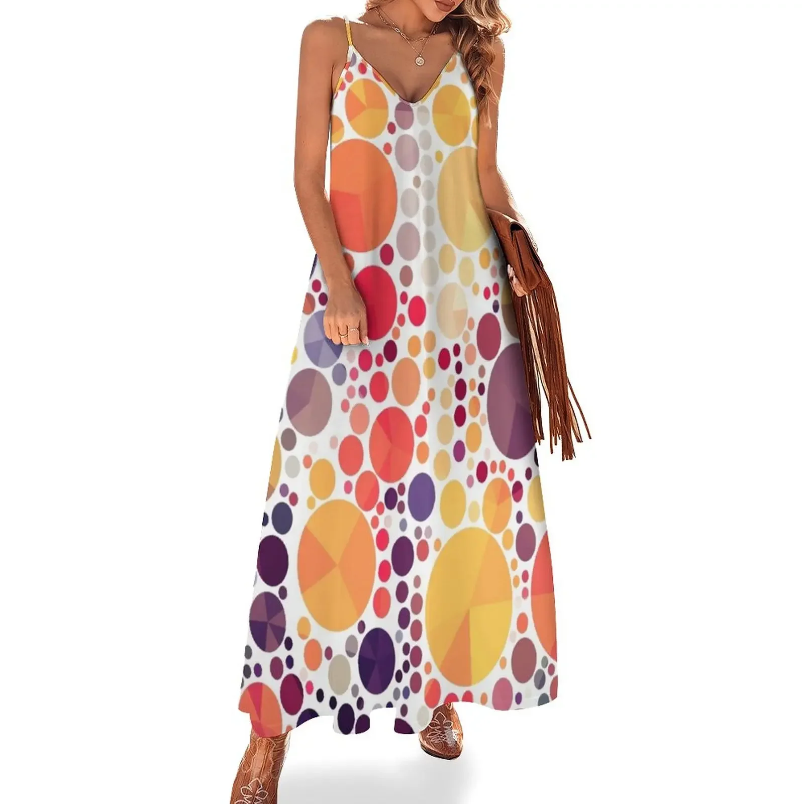 

autumn colors orange moss green brown geometric circles Sleeveless Dress long sleeve dresses summer outfits for women 2025 Dress
