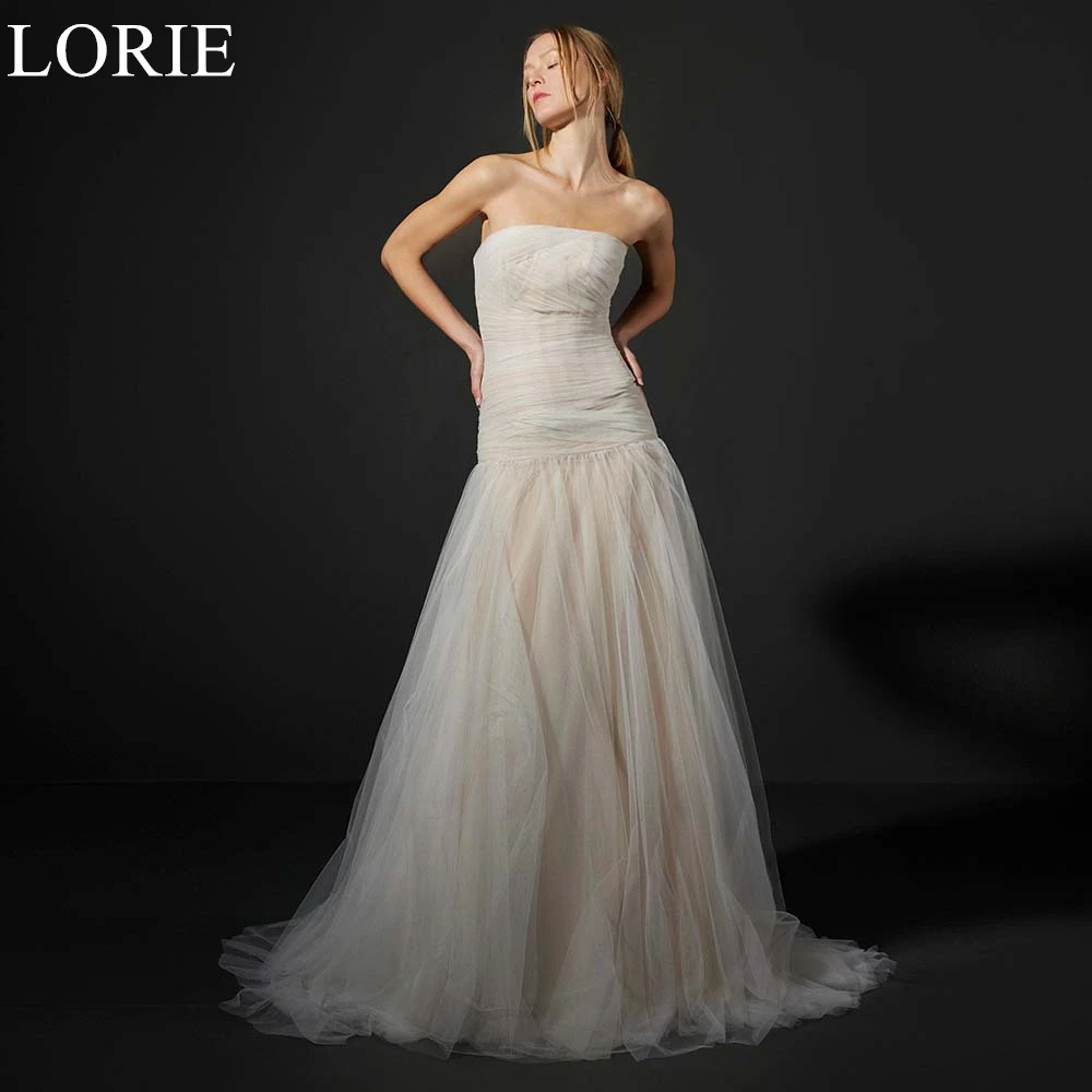 

LORIE Elegant Tulle Wedding Dresses A-Line Strapless Draped Flowers Pleated Bride Prom Gown Illusion Chic Bridal Gown Customized