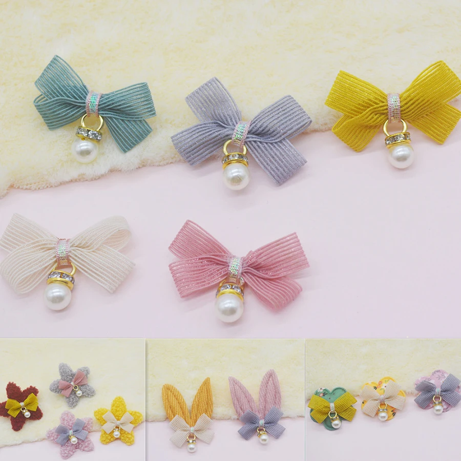 10Pcs/Lot Stripe Silk Ribbon Bow Appliques For Children Headwear Clip Bow Tie Accessories DIY Cloth Bag Brooch Earring Decor New