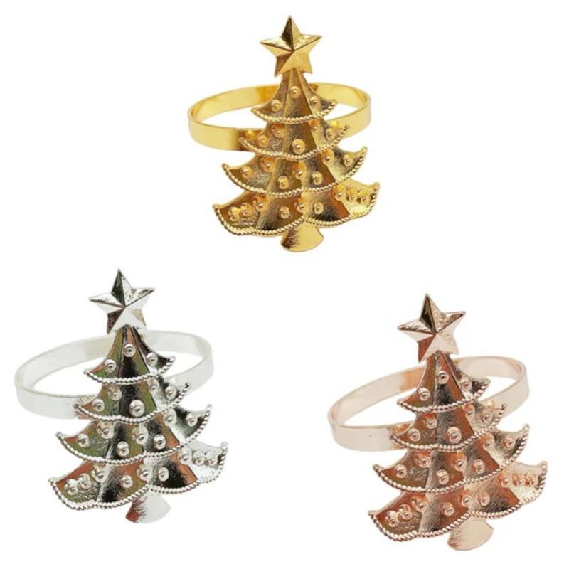 

6Pcs Christmas Tree Wedding Home Xmas Party Table Decor Towel Buckle Napkin Ring Holder Table Decoration