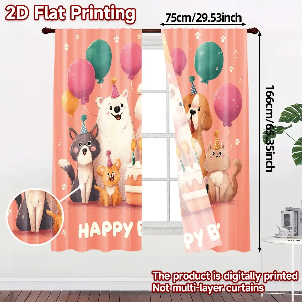 2pcs, 2D FLAT PRINTING Curtains (Without Rod) Puppy Celebration(1) Modern Curtains&Drapes Semi-Sheer Curtains Versatile All
