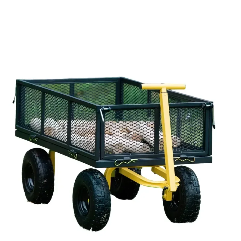 Heavy Duty Steel Mesh Garden Cart 4 Wheel Outdoor Utility Trolley for Firewood Removable Storage Rack for Kitchen Bathroom