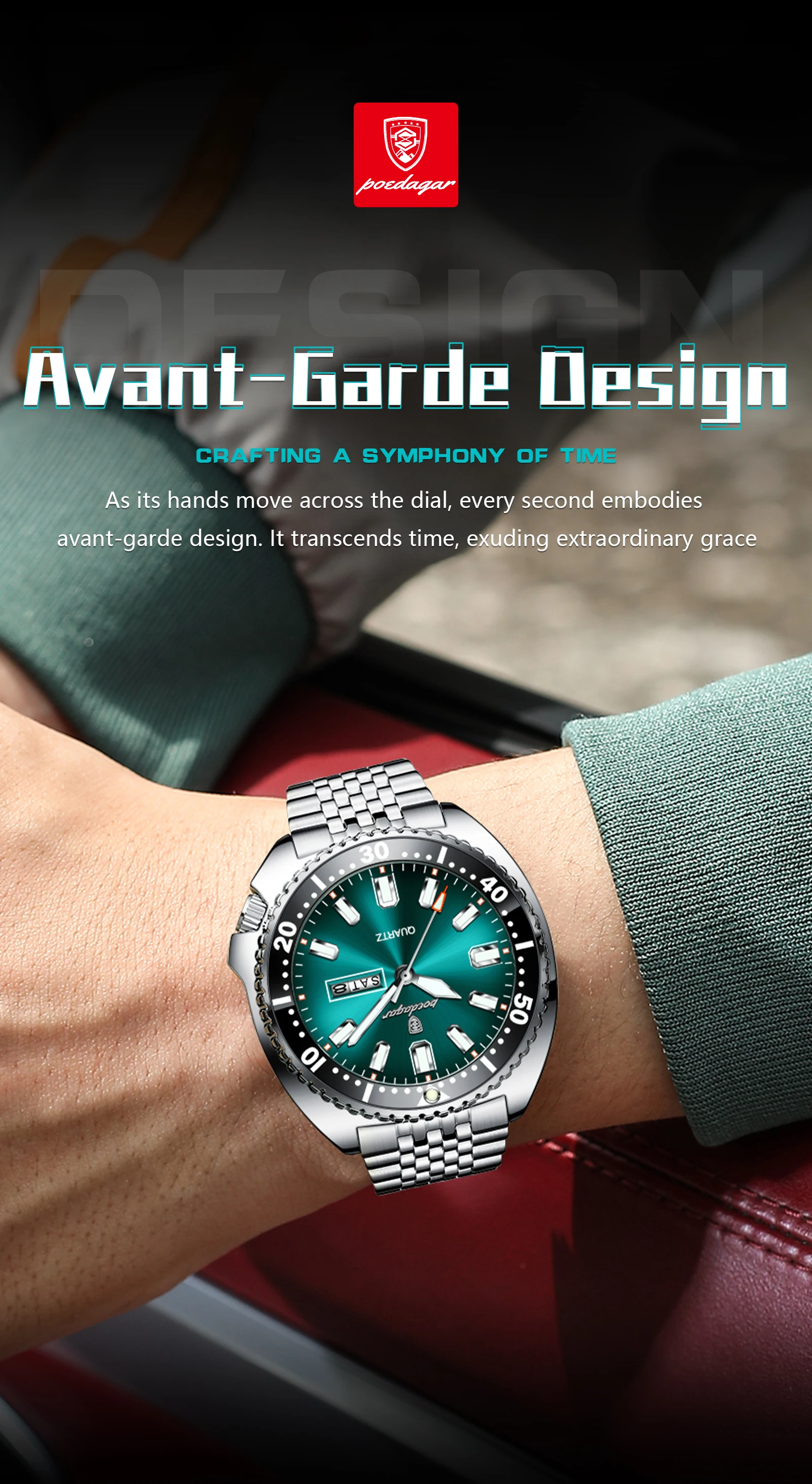 POEDAGAR Luxus Business Männer Uhr Datum Woche Wasserdicht Leucht Mann Armbanduhr Sport Edelstahl Quarz herren Uhren Reloj – Detail 6