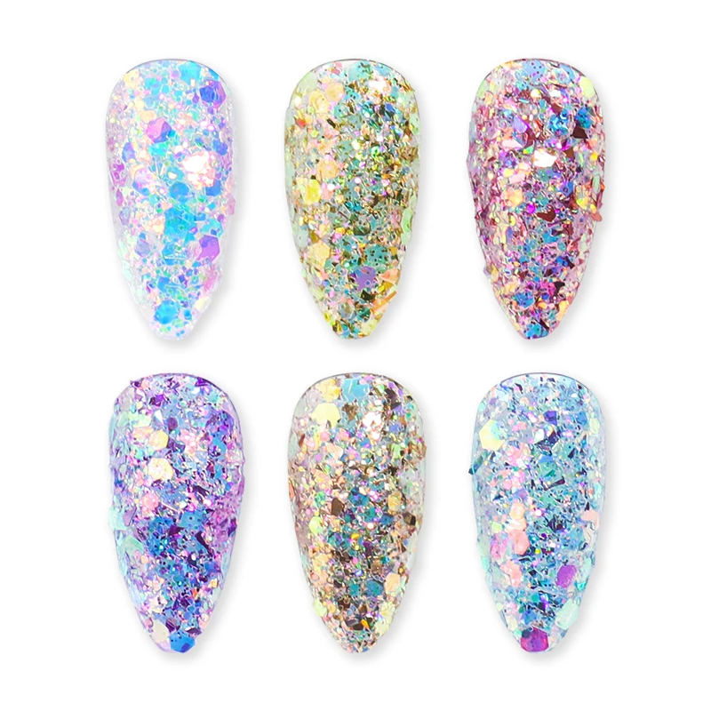 3g/Jar Sparkly Mermaid Sequins Nail Art Glitter Flakes 3D Mixed Mirror Hexagon Spangles Colorful Paillette Manicure Decorations