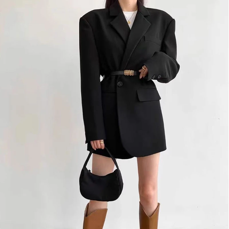

Высококачественные черные пиджаки для женщин, весенне-осенний корейский шикарный пиджак на одной пуговице, женский темпераментный офисный женский пиджак, пальто