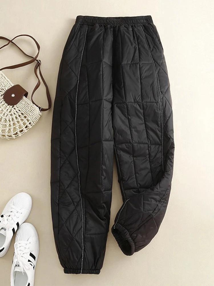 Winter Thicken Warm Down Cotton Harem Pants Thick Snow Wear Windproof Spodnie Korean Elastic High Waist Padded Quilted Sweatpant