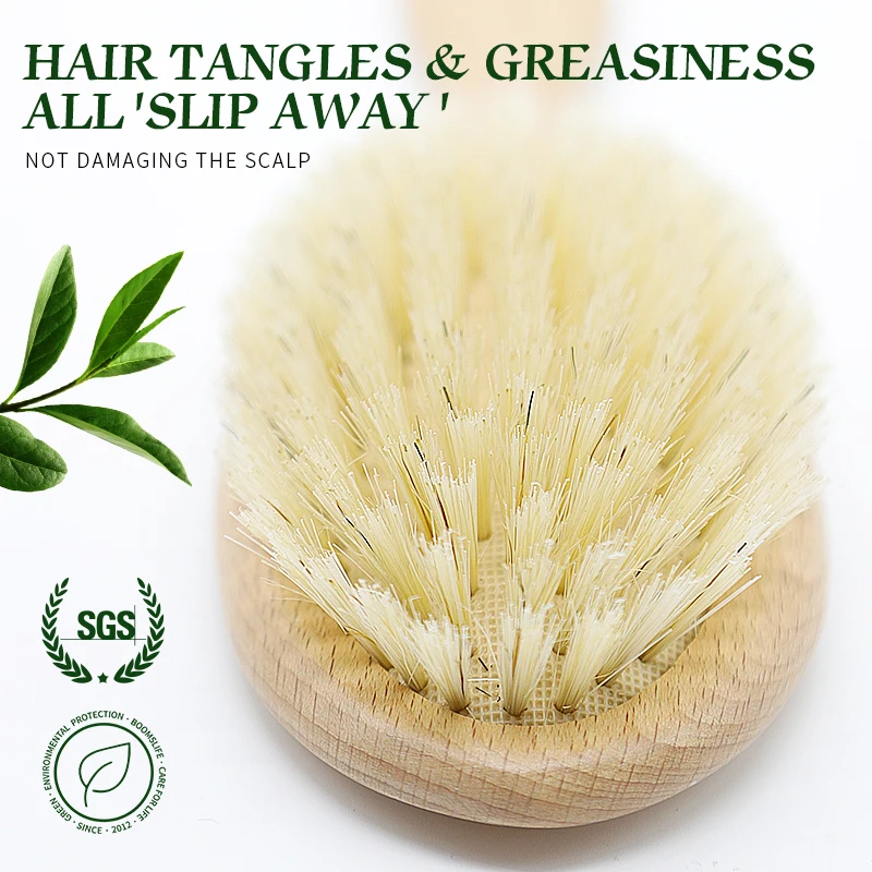 Custom Name Soft Boar Bristles Hair Brush Women Wood Comb For Hair Detangler Scalp Massage Brush Curly Thick Long Hair Care Tool