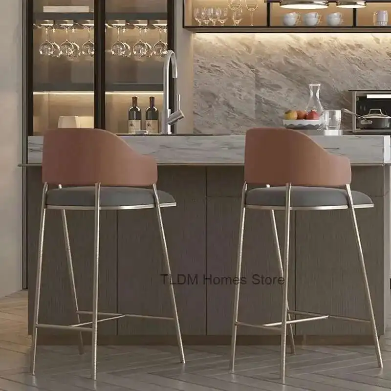 

Modern Minimalist Bar Furniture Nordic Iron Bar Chairs Backrest High Stool Light Luxury Bar Chair Creative Home kitchen Chair