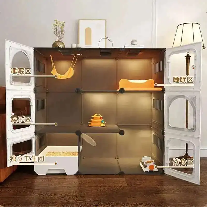 

Luxury Cat Villa Cat Cages Home Indoor Cat Litter Box with Toilet Super Large Free Space Cat Cage House Pet Supplies E
