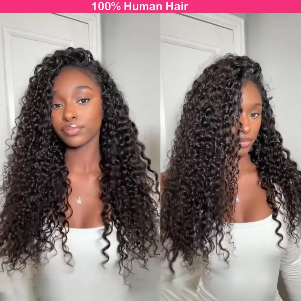 

Half Wig Glueless Human Hair Wigs With Drawstring Seamless Clips 220 Density Kinky Curly Half Wigs Full Machine Made Wig