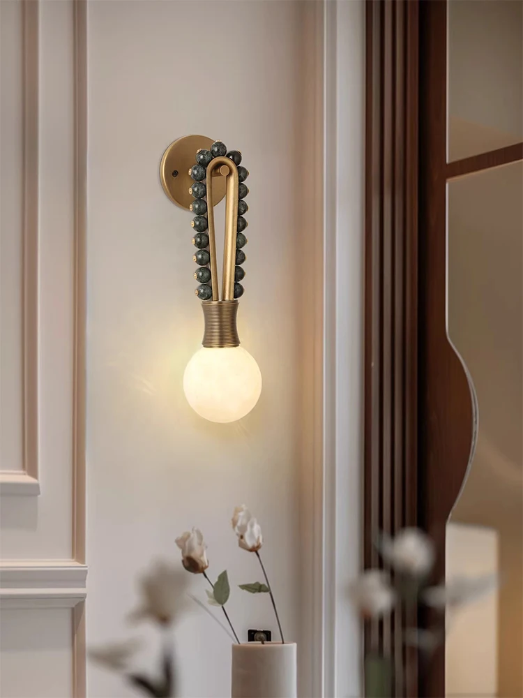

Retro Creative Bead Decorative Wall Lamp Bedroom Bedside Light Hotel Corridor Model Room Indoor Light Luxury Lighting Fixture