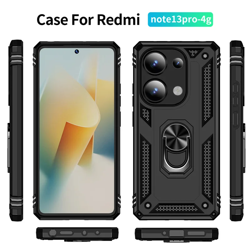 Wstrząsoodporne etui pancerne dla Xiaomi Redmi Note 13 Pro 5G 4G Magnet Metal Ring Holder Back Cover Redmy Note 13 Pro+ Plus Note13pro 5G