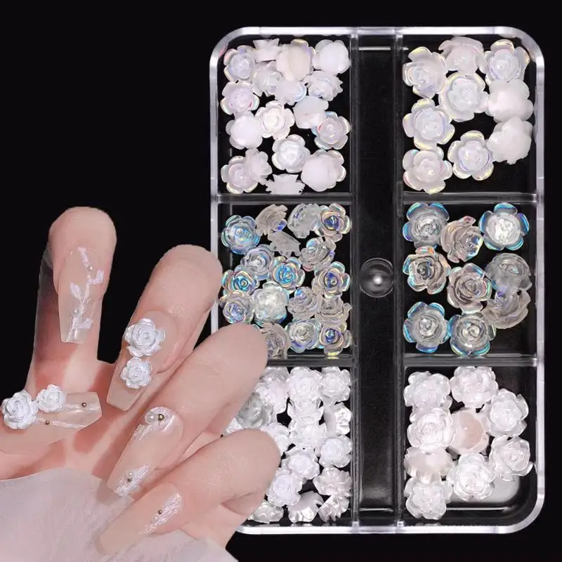 90PCS Aurora Camellia Nail Rhinestones Acrylic Resin Flower Ornament DIY Manicure Accessory For Nail Art Handcraft Decoration Ma