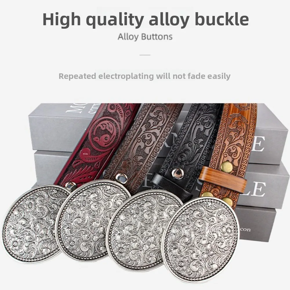 

Fashion Wide Western Cowboy Belt PU Leather Casual Buckle Belt Retro Vintage Waistband Men Women