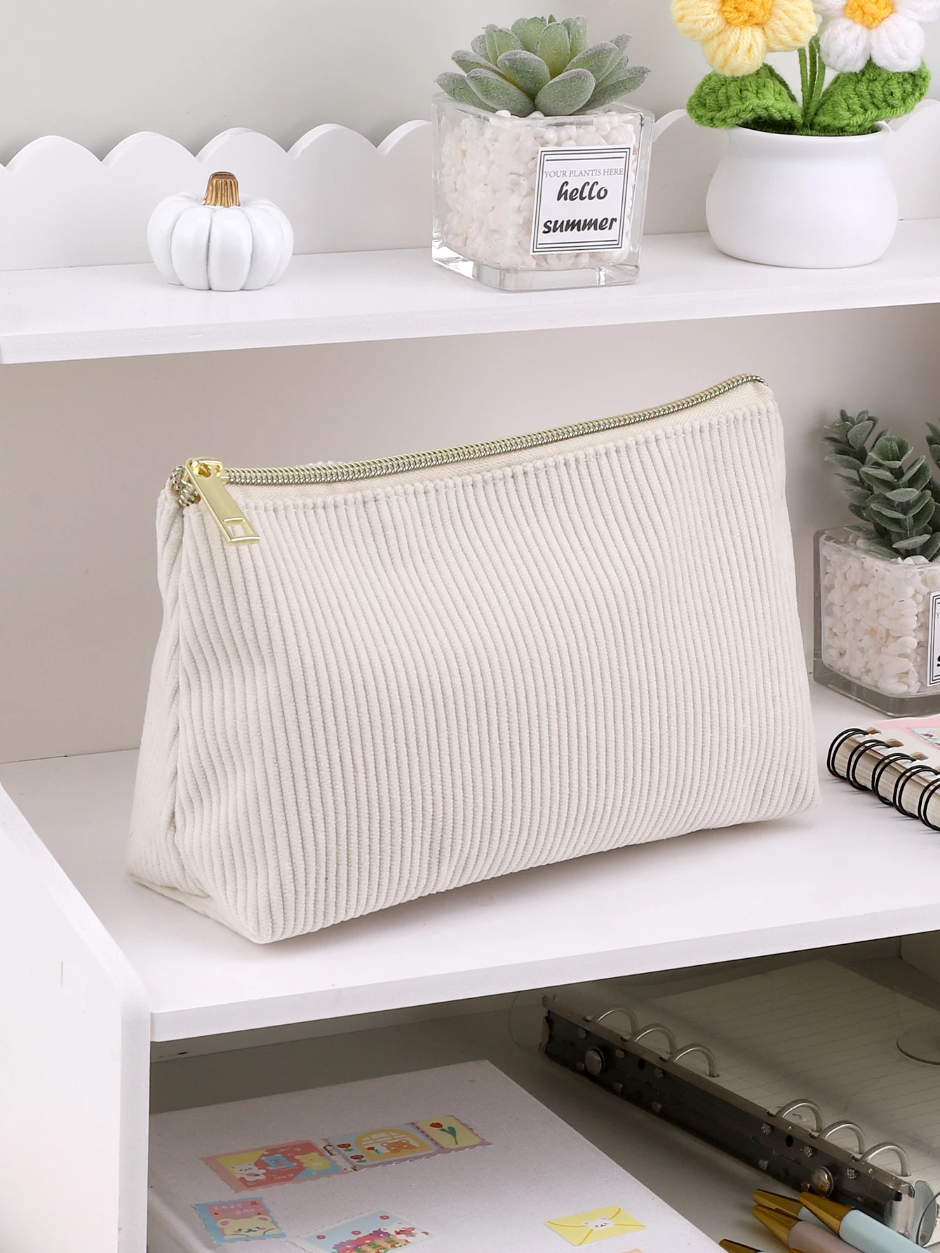 Corduroy Pencil Case Large-Capacity Kawaii Pencil Cases Student Stationery Storage School Supplies Portable Minimali Pencil Case