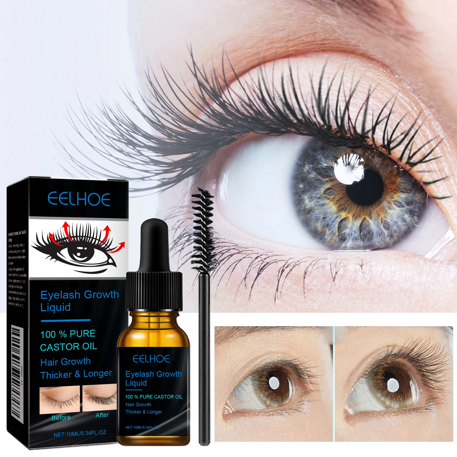 Sérum Líquido Natural para el Crecimiento de Cejas y Pestañas con Aceite de Ricino, para Cejas Naturales, Gruesas, Delgadas y Rizadas, Producto de Maquillaje Femenino