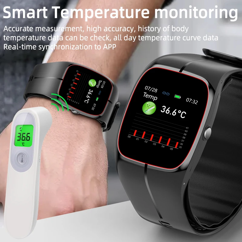 Medical Grade Smart Watch Air Pump Airbag Precise Sphygmomanometer Heart Rate Thermometer Monitor Wristband Elderly Health Watch