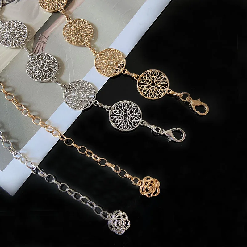 Elegant Round Metal Belt For Women Retro Gold Silver Carved 