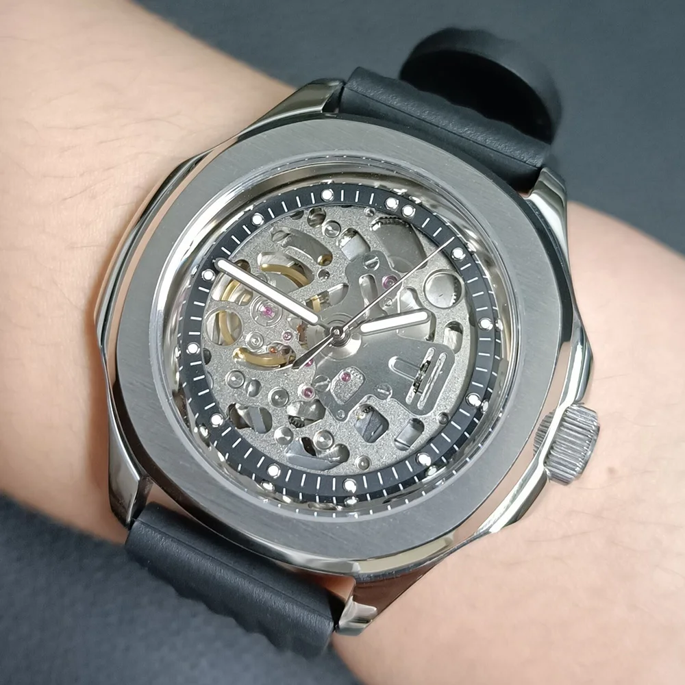 39.5 مللي متر ساعة رجالية حافظة من الفولاذ المقاوم للصدأ بها حلقة داخلية تناسب NH 35 NH36 NH70 ساعة يد تعمل بالحركة الياقوت الزجاج ساعات المعصم أجزاء