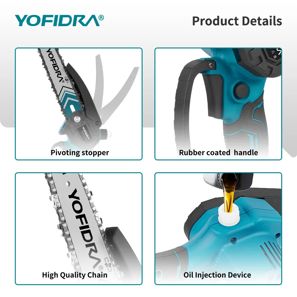 YOFIDRA 4-in-1 bürstenloser Hochteleskopstab 8-Zoll-Kettensägen-Astschere 32-mm-Schere Garten- und Holzbearbeitungs-Astschneidewerkzeug für Makita 21V Akku – Detail 12