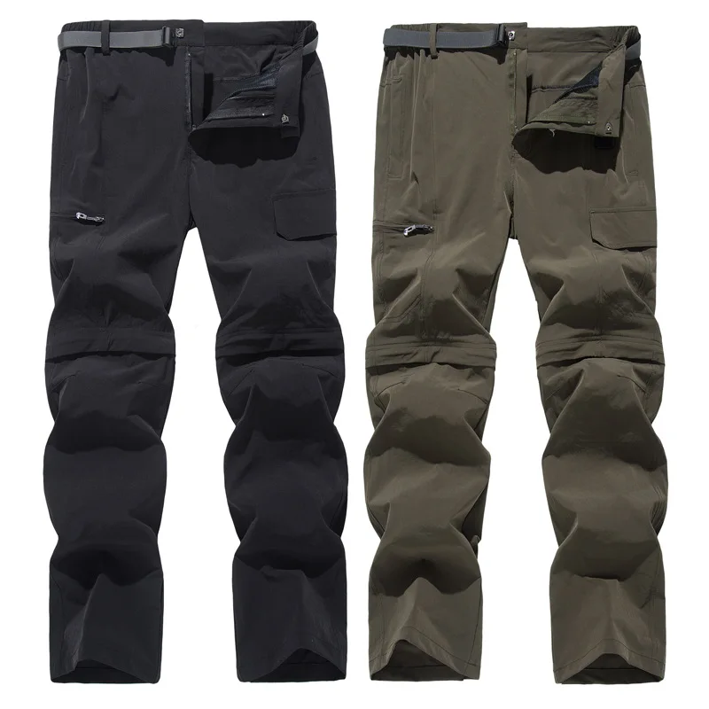 Queshark 2 in 1 Detachable Men Hiking Pants Quick Dry Multi-pocket Camping Trekking Fishing Trousers-Convertible to Cargo Shorts