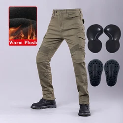 Motorcycle Winter Riding Pants Winter Outdoor Warm Double Thick Pants Plush Plus Moto Jeans Men Woman With Protective Gear