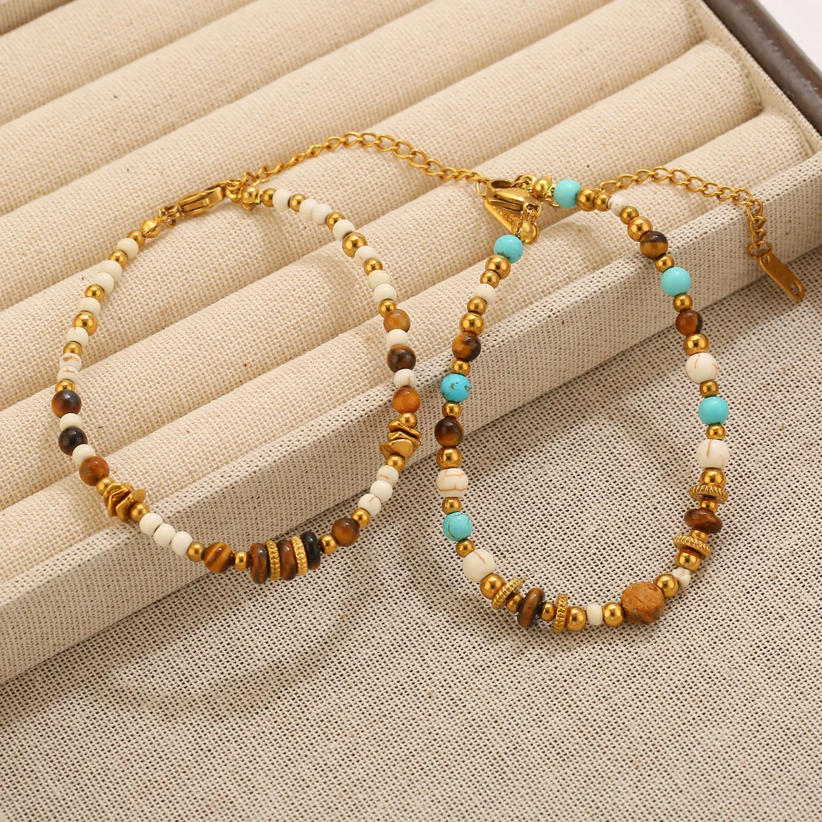 Jolivie Edelstahl Naturstein Perlen Armband Damen Trendy Boho Vintage Damen Handarmbänder und Armreifen Schmuck – Detail 5