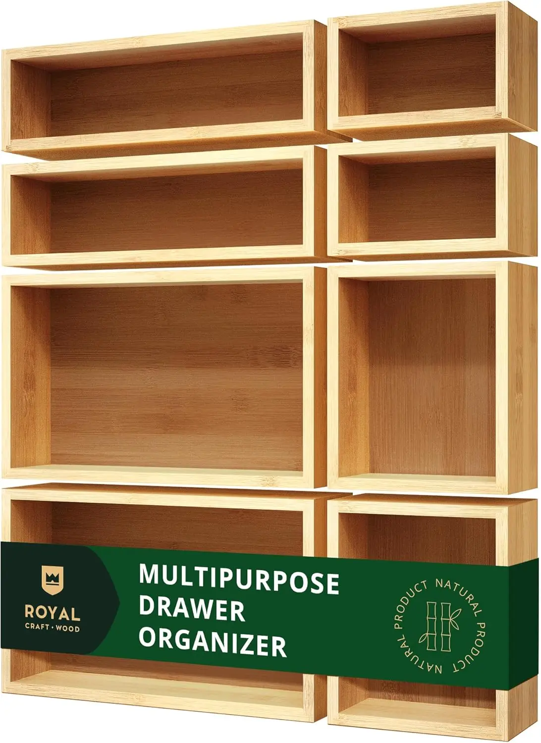 

Bamboo Jewelry Organizer Box Set - Versatile Storage for Makeup, Jewelry & Bathroom Essentials (8 Boxes)