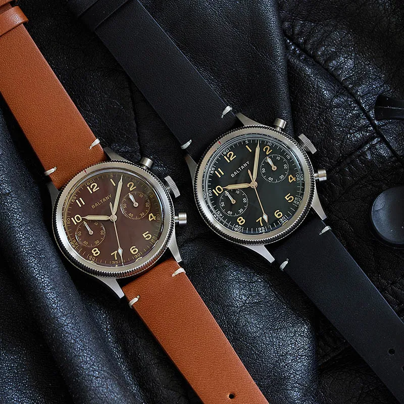 Retro Military Style Quartz Chronograph Baltany S5054 Leather Strap  6S21 Movement Sapphire Glass 5ATM Multifunction Watches