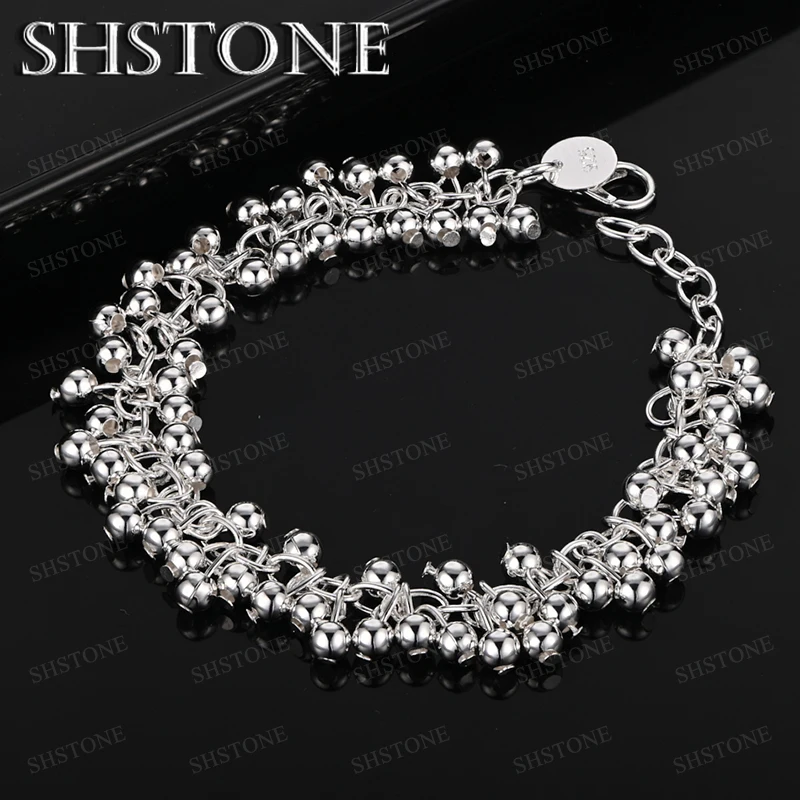 

Grape Beads 925 Sterling Silver Smooth Bracelet For Men Women Wedding Party Valentine's Day Gift Magnificent Accessories