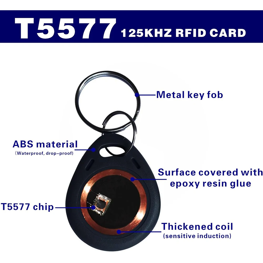 Può scrivere 125kHz RFID portachiavi prossimità ID HID e AWID tag token card riscrivibile T5577 tag vuoto nero universale