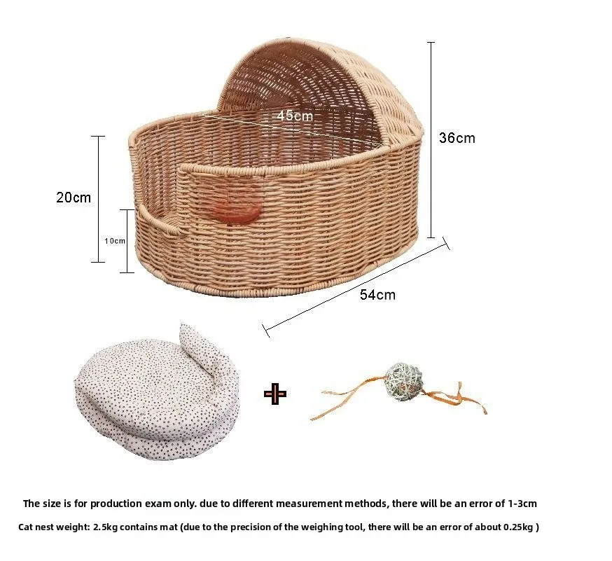 Cat litter universal rattan kennel semi-closed woven cradle removable litter pet cat villa cat house