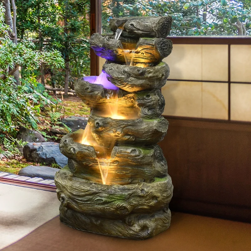 Pastoral Style Decorative Rockery Water Fountain Feng Shui Wheel Stone Grinding Fish Pond Sculpture Resin Garden Ornament - view 5