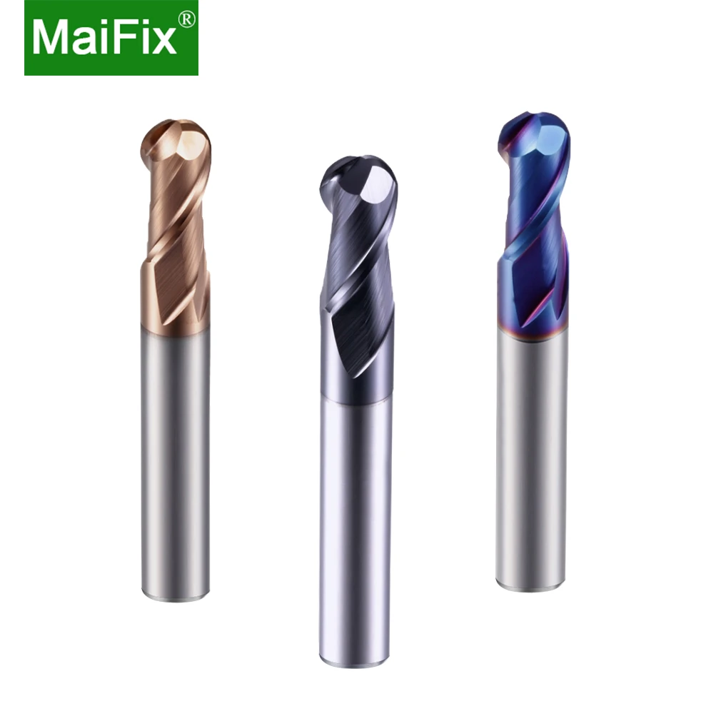 MaiFix 1PCS HRC65 HRC55 HRC45 2 Flute Tungsten  CNC Cutting Tools High Hardness Stainless Steel Coating Ball Cutter