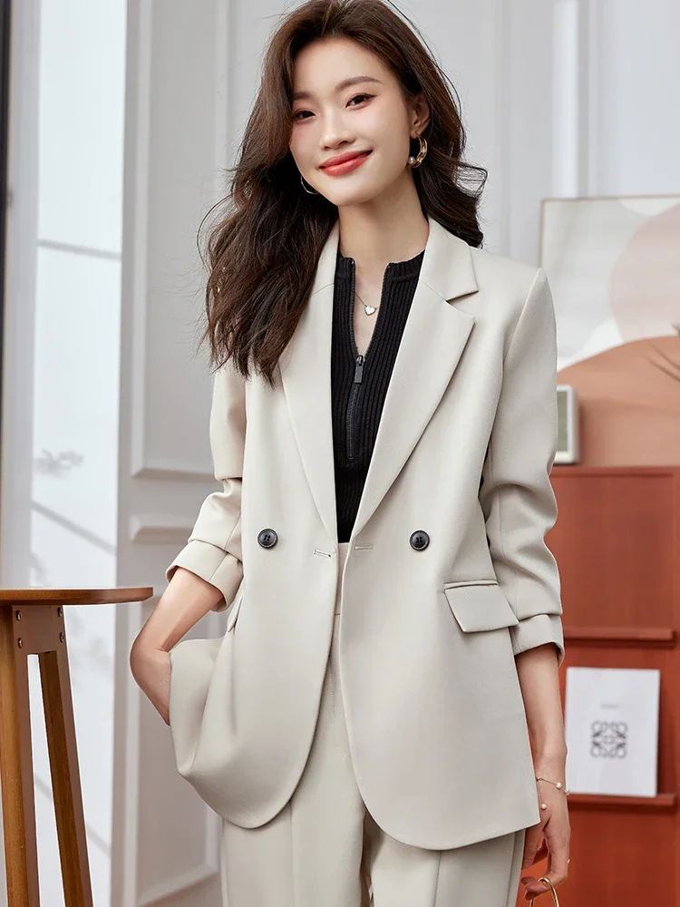 Rosa Aprikose Schwarz Frauen Casual Blazer Damen Weibliche Lange Hülse Lose Mantel Jacke Für Herbst Winter JJ1051