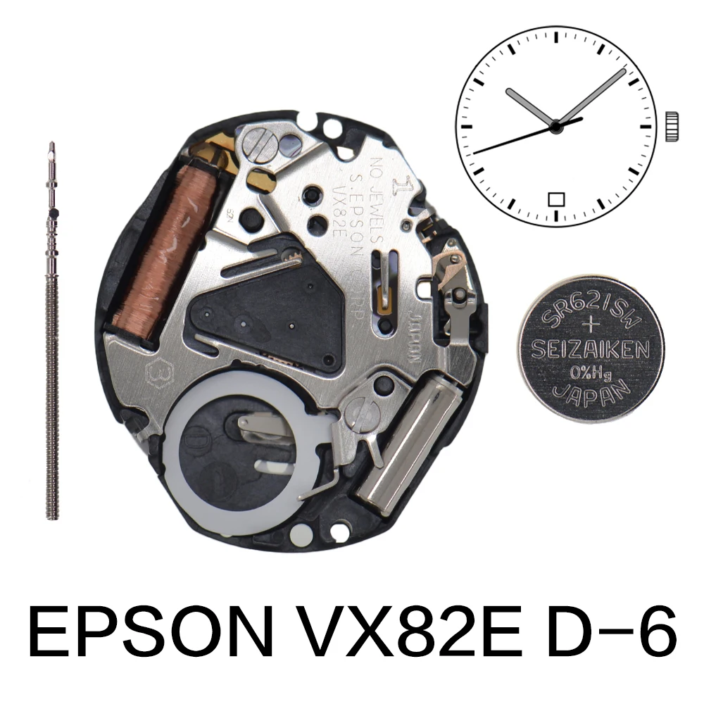 كوارتز ساعة حركة إصلاح ، 3 الأيدي في الساعة 6 ، نافذة التقويمات ، بطارية لاستبدال اليابان ، VX82 VX82E ، VX82E