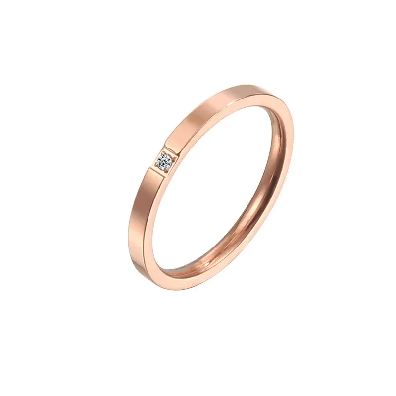 JHSL 2mm Thin Small Mini Stainless Steel Women Rings Rose Gold Color Fashion Jewelry US size 3 4 5 6 7 8 9 10